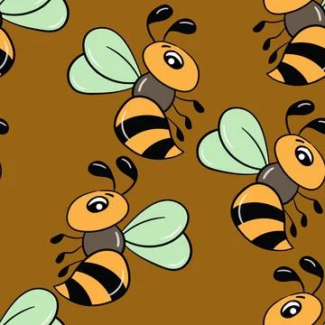 Seamless pattern with bees on color background. Small wasp. Vector illustration Illustrazione stock