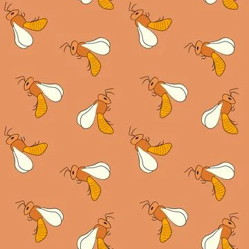 Seamless pattern with bees on color background. Small wasp. Vector illustration Illustrazione stock