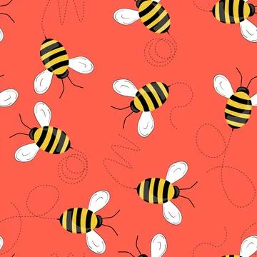 Seamless pattern with bees on color background. Small wasp. Vector illustration Illustrazione stock