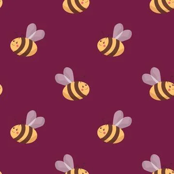 Seamless pattern with bees on color background. Small wasp. Vector illustration イラスト素材