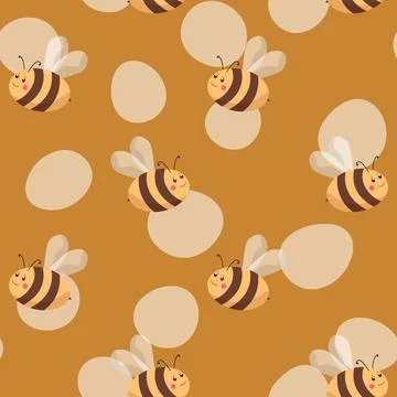Seamless pattern with bees on color background. Small wasp. Vector illustration イラスト素材