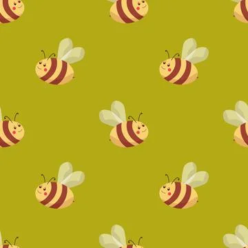 Seamless pattern with bees on color background. Small wasp. Vector illustration Illustrazione stock