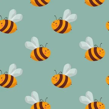 Seamless pattern with bees on color background. Small wasp. Vector illustration Illustrazione stock