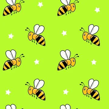Seamless pattern with bees on color background. Small wasp. Vector illustration Illustrazione stock