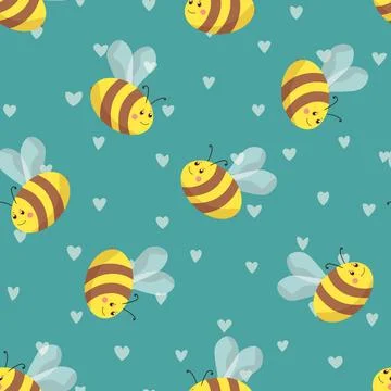 Seamless pattern with bees on color background. Small wasp. Vector illustration 库存插图