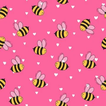Seamless pattern with bees on color background. Small wasp. Vector illustration イラスト素材