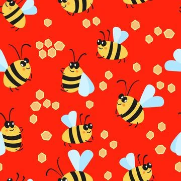 Seamless pattern with bees on color background. Small wasp. Vector illustration Illustrazione stock