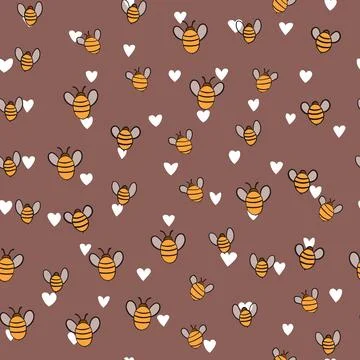 Seamless pattern with bees on color background. Small wasp. Vector illustration Illustrazione stock