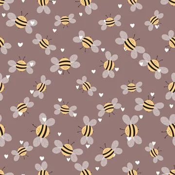 Seamless pattern with bees on color background. Small wasp. Vector illustration Stock Illustration