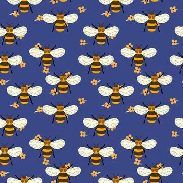 Seamless pattern with bees on color background. Small wasp. Vector illustration イラスト素材