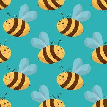 Seamless pattern with bees on color background. Small wasp. Vector illustration イラスト素材