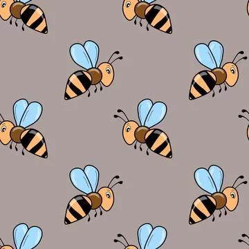 Seamless pattern with bees on color background. Small wasp. Vector illustration イラスト素材