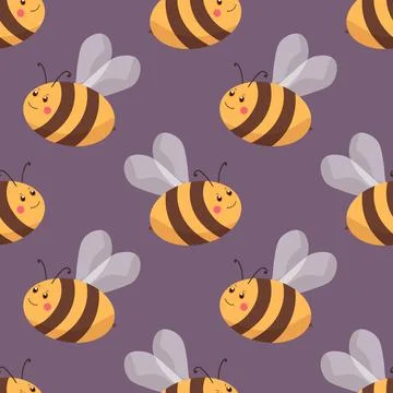 Seamless pattern with bees on color background. Small wasp. Vector illustration Stock Illustration