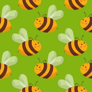 Seamless pattern with bees on color background. Small wasp. Vector illustration Stock Illustration