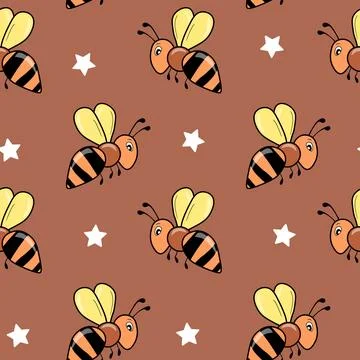 Seamless pattern with bees on color background. Small wasp. Vector illustration Illustrazione stock