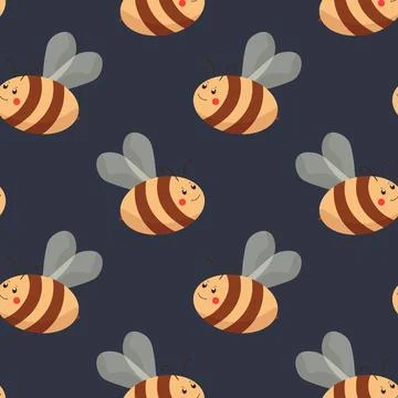 Seamless pattern with bees on color background. Small wasp. Vector illustration Illustrazione stock