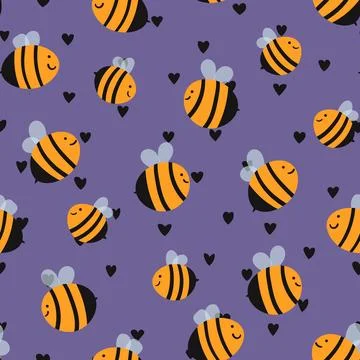 Seamless pattern with bees on color background. Small wasp. Vector illustration イラスト素材