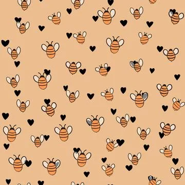 Seamless pattern with bees on color background. Small wasp. Vector illustration Stock Illustration