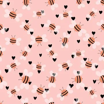 Seamless pattern with bees on color background. Small wasp. Vector illustration Illustrazione stock