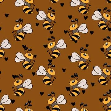 Seamless pattern with bees on color background. Small wasp. Vector illustration Stock Illustration