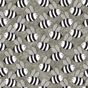 Seamless pattern with bees on color polka dots background. Small wasp. Vector Stock Illustration