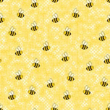 Seamless pattern with bees on color polka dots background. Small wasp. Vector Stock Illustration