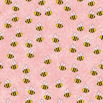 Seamless pattern with bees on color polka dots background. Small wasp. Vector Illustrazione stock
