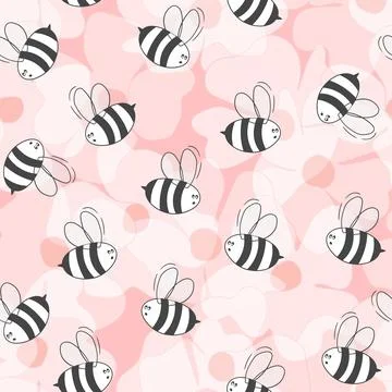 Seamless pattern with bees on floral background. Small wasp. Vector illustration イラスト素材