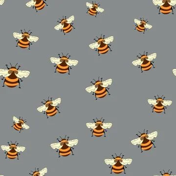 Seamless pattern with bees on floral background. Small wasp. Vector illustration イラスト素材