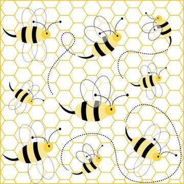 Seamless pattern with bees honey Stock Illustration
