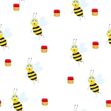 Seamless pattern with bees on white background. Vector illustration. Adorable Illustrazione stock