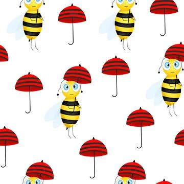 Seamless pattern with bees on white background. Small wasp. Vector illustration Illustrazione stock