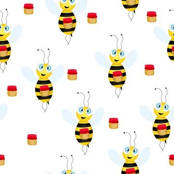 Seamless pattern with bees on white background. Vector illustration. Adorable 库存插图