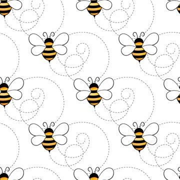 Seamless pattern with bees on white background. Small wasp. Vector illustration Stock Illustration