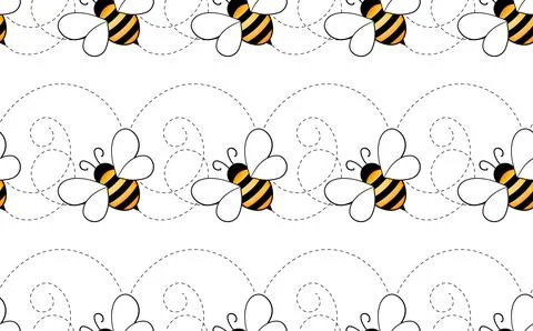 Seamless pattern with bees on white background. Small wasp. Vector illustration Stock Illustration