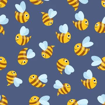Seamless pattern with bees on white background. Small wasp. Vector illustration Stock Illustration