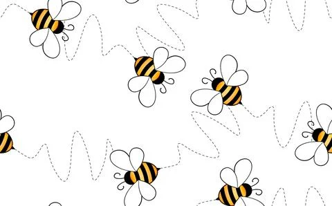 Seamless pattern with bees on white background. Small wasp. Vector illustration 库存插图