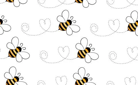 Seamless pattern with bees on white background. Small wasp. Vector illustration Stock Illustration