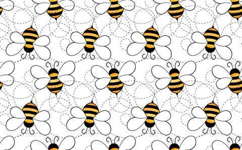 Seamless pattern with bees on white background. Small wasp. Vector illustration イラスト素材