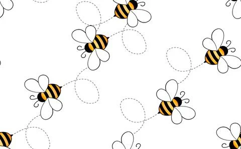 Seamless pattern with bees on white background. Small wasp. Vector illustration イラスト素材