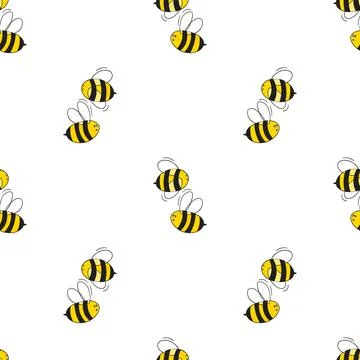 Seamless pattern with bees on white background. Small wasp. Vector illustration 库存插图