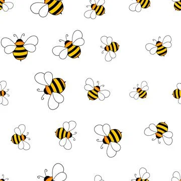 Seamless pattern with bees on white background. Small wasp. Vector illustration Stock Illustration