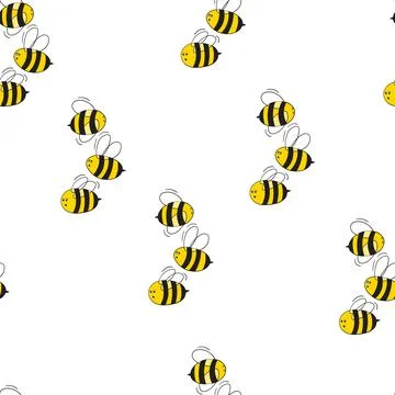 Seamless pattern with bees on white background. Small wasp. Vector illustration Stock Illustration