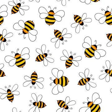Seamless pattern with bees on white background. Small wasp. Vector illustration Illustrazione stock