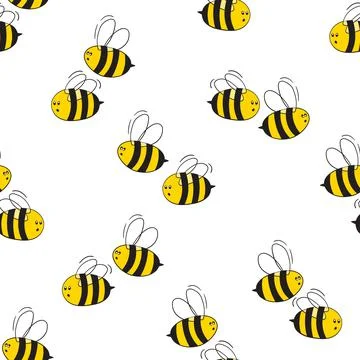 Seamless pattern with bees on white background. Small wasp. Vector illustration 库存插图