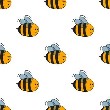 Seamless pattern with bees on white background. Small wasp. Vector illustration Illustrazione stock