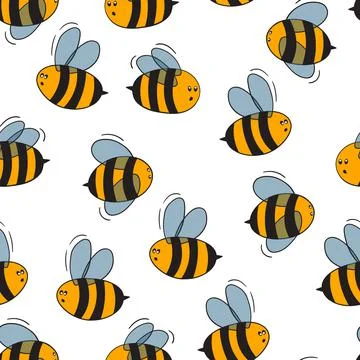 Seamless pattern with bees on white background. Small wasp. Vector illustration Stock Illustration