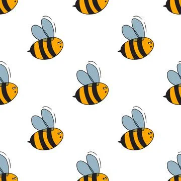 Seamless pattern with bees on white background. Small wasp. Vector illustration Illustrazione stock