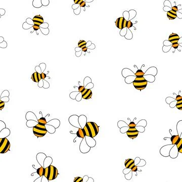 Seamless pattern with bees on white background. Small wasp. Vector illustration Illustrazione stock