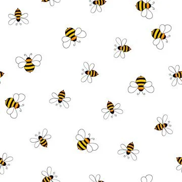 Seamless pattern with bees on white background. Small wasp. Vector illustration Stockillustratie